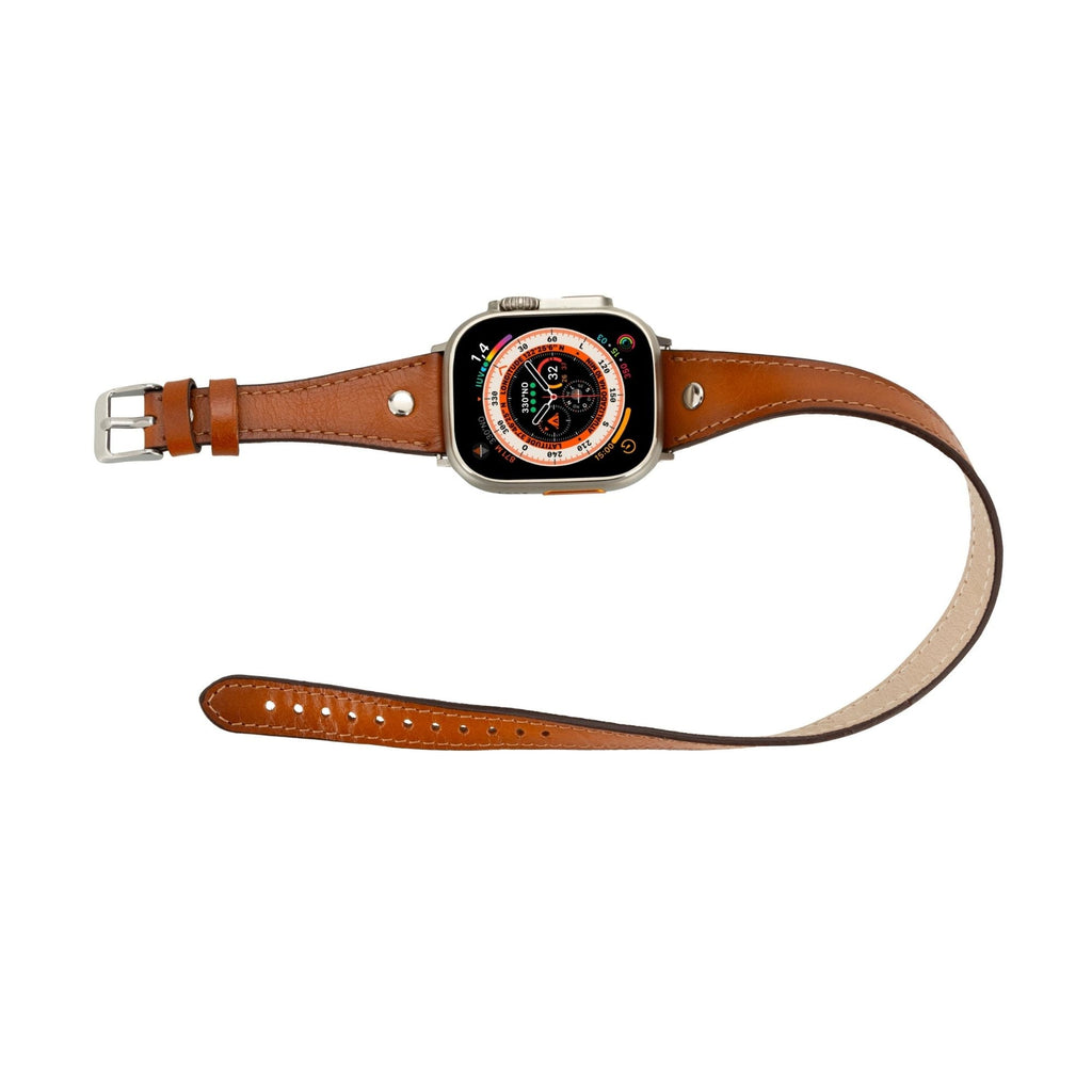 Basin Double Tour Leather Bands for Apple Watch 9, Ultra 2 and SE